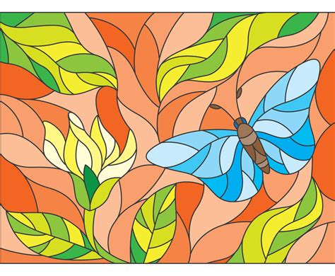 Butterfly And Flower Stained Glass Art Vector Art And Graphics