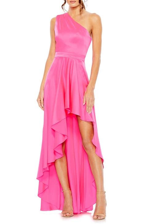 Mac Duggal Womens One Shoulder High Low Satin Gown In Hot Pink Modesens