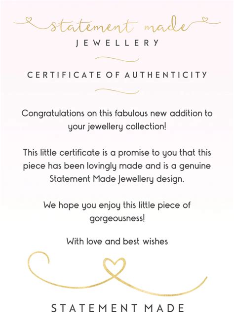 Jewellery Certificate Of Authenticity Template Free 8 Formats For Your Assets