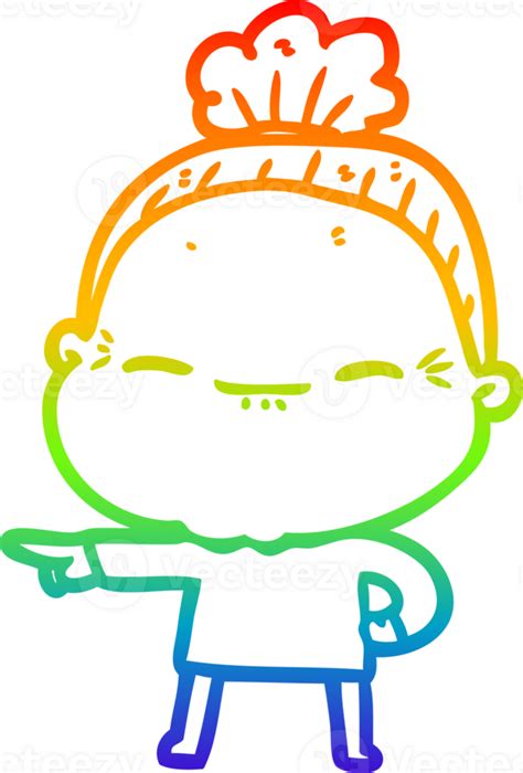 Rainbow Gradient Line Drawing Cartoon Peaceful Old Woman 39881980 Png