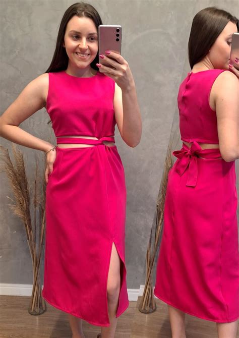 Comprar Conjunto De Alfaiataria Cropped E Saia Midi Rosa Lojas Mayara