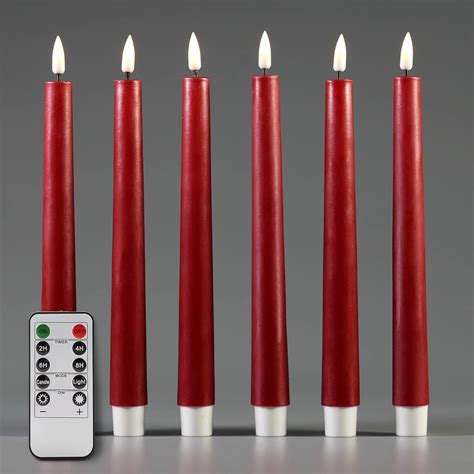 Eywamage Red Flickering Flameless Taper Candles With Remote Real Wax