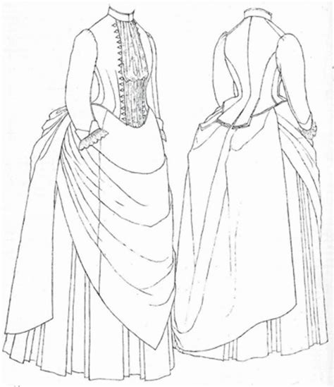 Janet Arnold Line Drawing Bustle Dress Victorian Dress Pattern