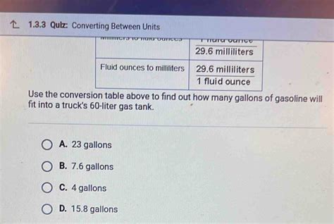 Solved Quiz Converting Between Units Use The Conversion Table Above