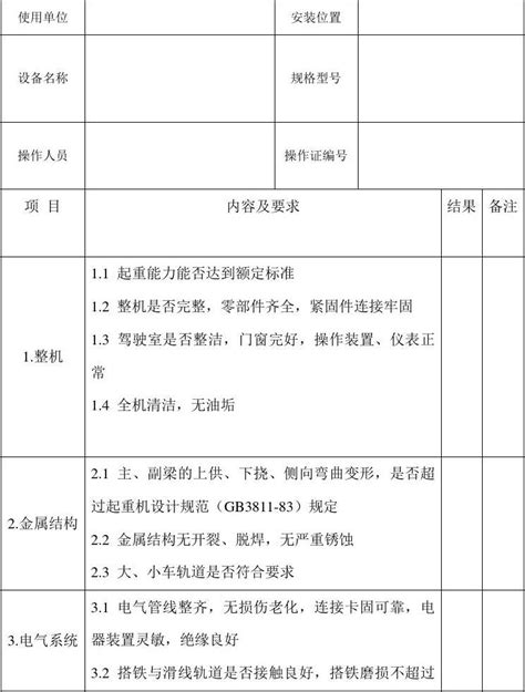 桥式起重机检查验收表word文档在线阅读与下载无忧文档