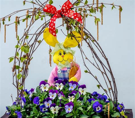 Easter bunny in flowers. stock photo. Image of green - 91950170