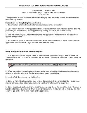 Fillable Online Medicalboard Iowa APPLICATION FOR IOWA TEMPORARY