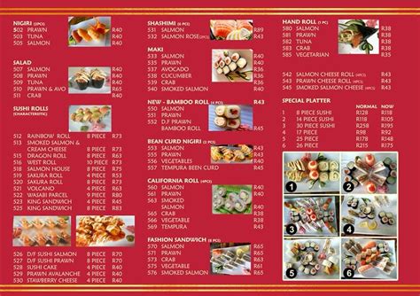 Menu at Yummy Sushi restaurant, Klerksdorp