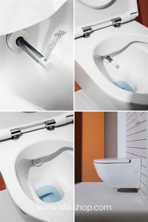 Four Different Views Of A Toilet With The Seat Up