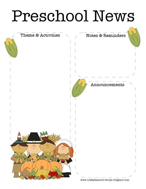 November, Thanksgiving Preschool Newsletter Template | The Crafty Teacher