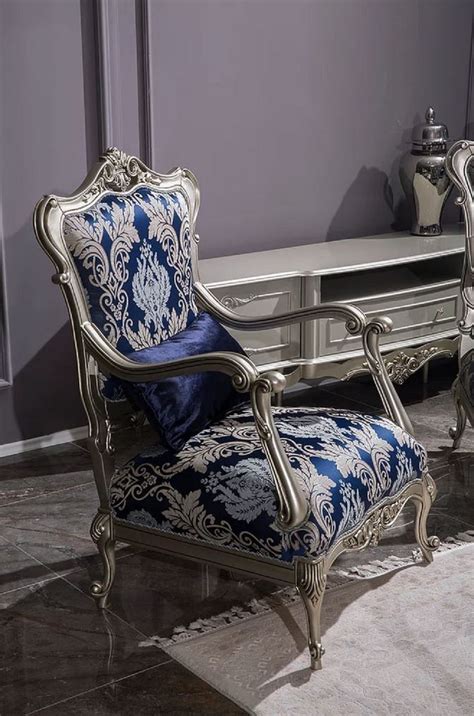 Casa Padrino Luxus Barock Sessel Blau Silber 75 X 70 X H 117 Cm