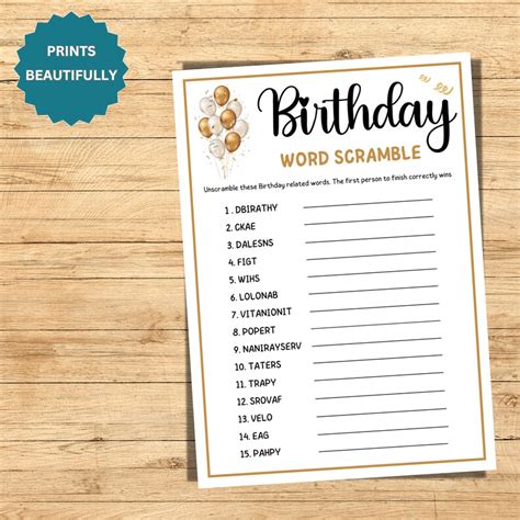 Birthday Word Scramble Birthday Games Printable Birthday Scramble For