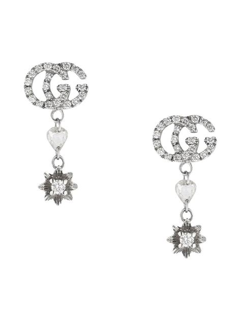 Gucci Flower And Double G Earrings With Diamonds 9066 Women Accessories Jewelry Diamond