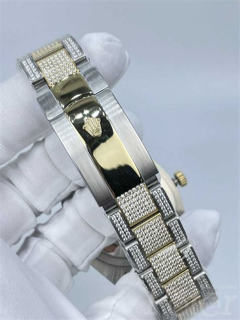 Datejust Iced Out 2tone Gold Case 41mm Diamonds Gold Face Arabic