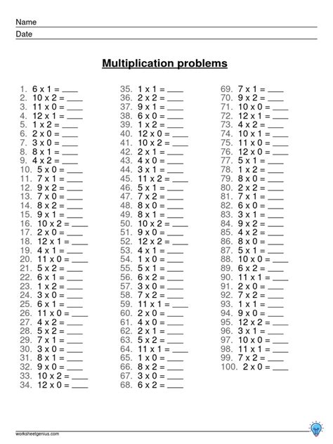 Multiplication Problems Name Date Pdf