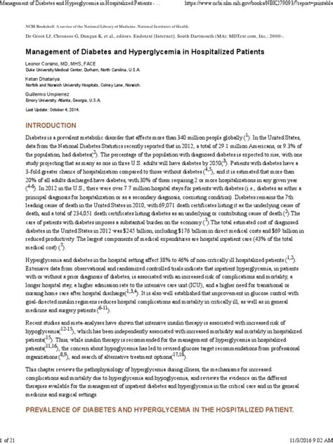 Management Of Diabetes And Hyperglycemia In Hospitalized Patients