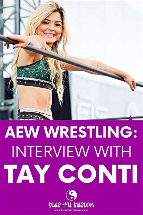 a woman with her arms out and the words aew wrestling interview with ...