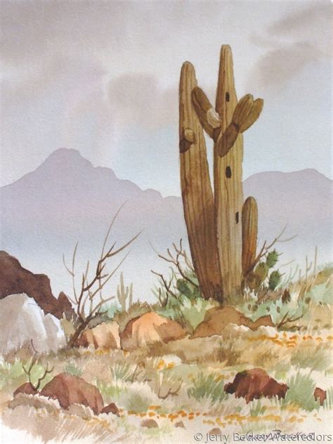 Painting Saguaro Closeup Original Art By Jerry Becker Watercolors