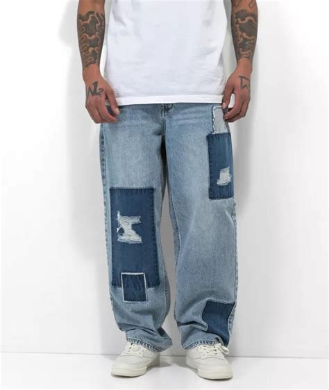 Empyre Patchwork Light Blue Denim Skate Jeans