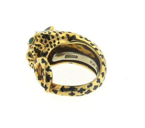 David Webb Enamel Emerald Diamond Gold Platinum Leopard Ring At Stdibs