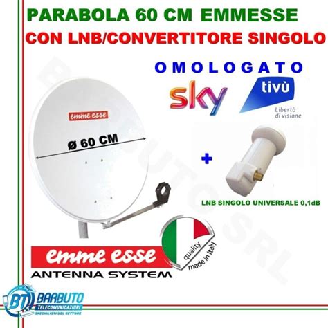 Kit Parabola Cm In Acciaio Emmeesse Lnb Singolo Db Per Sky