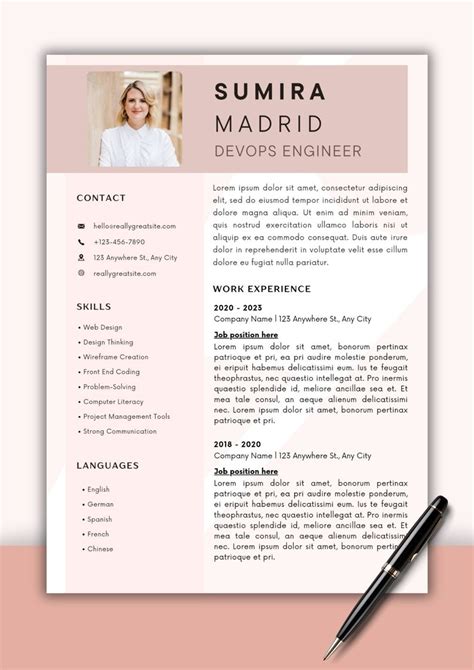 Mod Le De Cv Canva Mod Le De Cv Professionnel Cv Etsy France