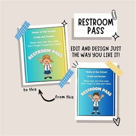 Editable Restroom Pass In Canva Etsy