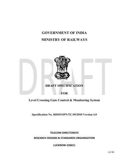 Government Of India Ministry Of Railways Rdso Indian Railway