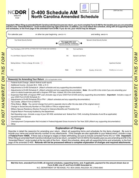 Form D 400 Schedule Am Download Fillable Pdf Or Fill Online North