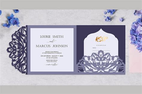 Laser Cut Wedding Invitation Gate Fold Card Silhouette Cameo Invitation