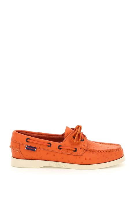 Sebago Docksides Ostrich Mocassins Orange Leather Lyst