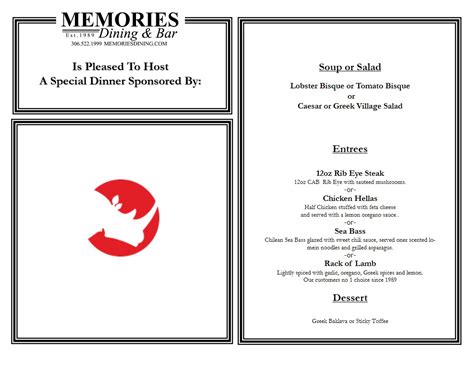 Personalized Menu • Memories Dining And Bar