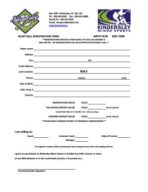 Fillable Online Blast Ball Registration Form I Am Willing To Ramp