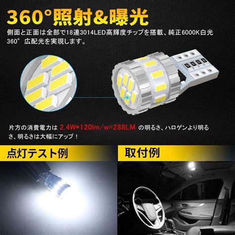 BORDAN T10 LED ホワイト 爆光 キャンセラー内蔵 ポジションランプ ナンバー灯 ルームランプ 高耐久 無極性 3014LED素