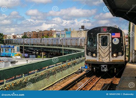 NYC Subway Q Train Arrives at Brighton Beach Station in Brooklyn ...