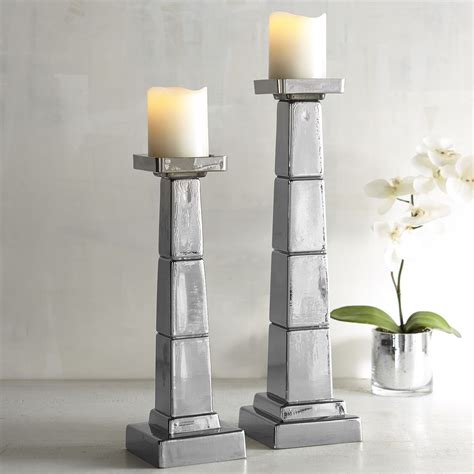 Modern Silver Glass Pillar Candle Holders Pier Imports Candle