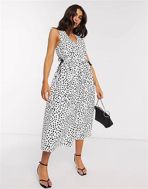 Asos Design Cotton Poplin Wrap Smock Midi Dress With Drawstring Waist