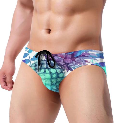 Gahaha Swim Briefs For Men Watercolor Pineapple With Leaves Swimming