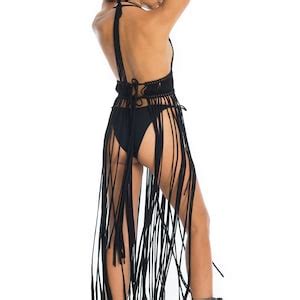 Macrame Festival Fringe Dress Bikini Set Sexy Boho Burning Man Costume Cute Black Rave Outfit
