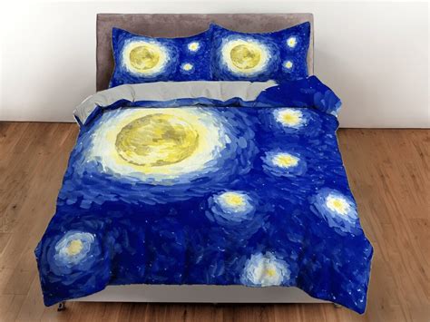 Golden Celestial Cotton Duvet Cover Astrology Quilt Cover Blue Bedding