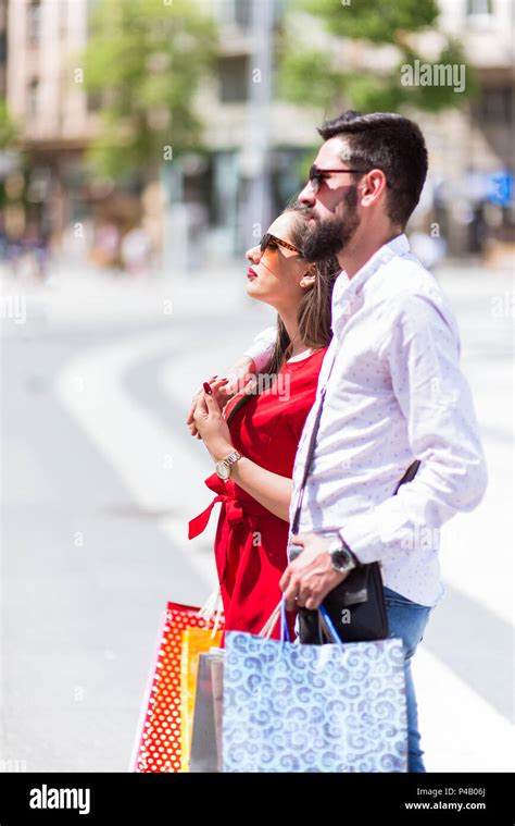 Shopping In The City Romantic Couple Having Fun On The Macedonian