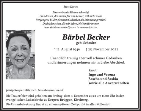 Traueranzeigen Von B Rbel Becker Wirtrauern