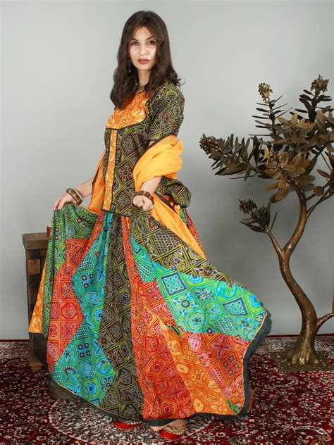 Multi Color Ghagra Choli From Rajasthan With Mirrors And Chunri Print