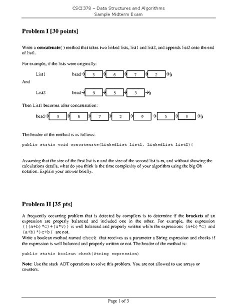 Csci Sample Midterm Exam Csci Data Structures And