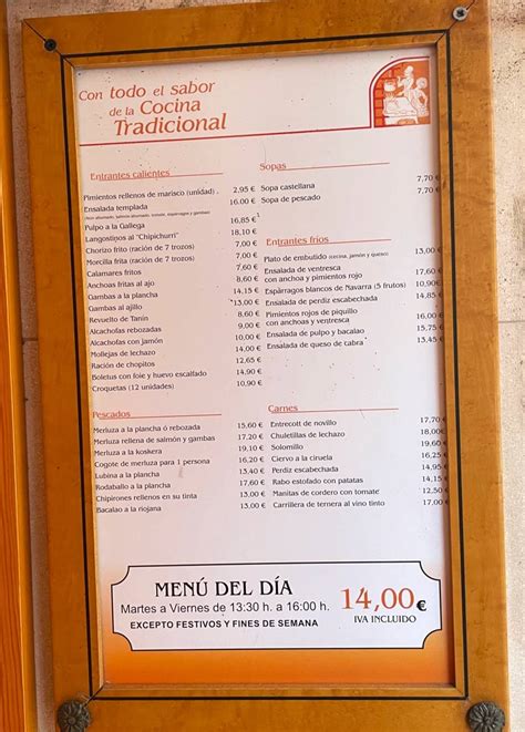 Carta De La Taberna De Tan N Restaurante Burgos