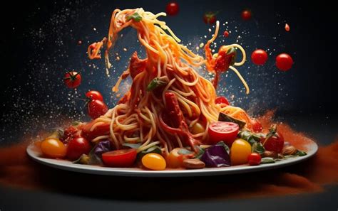 Premium Ai Image Pasta Dish With Sauce Splash Generative By Ai