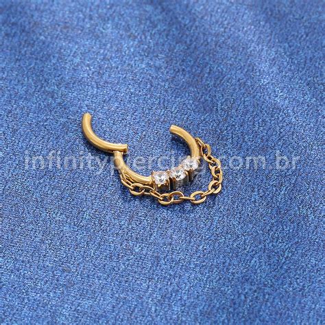 Piercing Argola Titânio Segmento Articulado 3 Pedras Zircônia