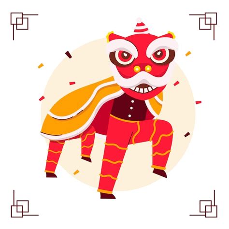 Premium Vector Flat Chinese New Year Lion Dance Illustration