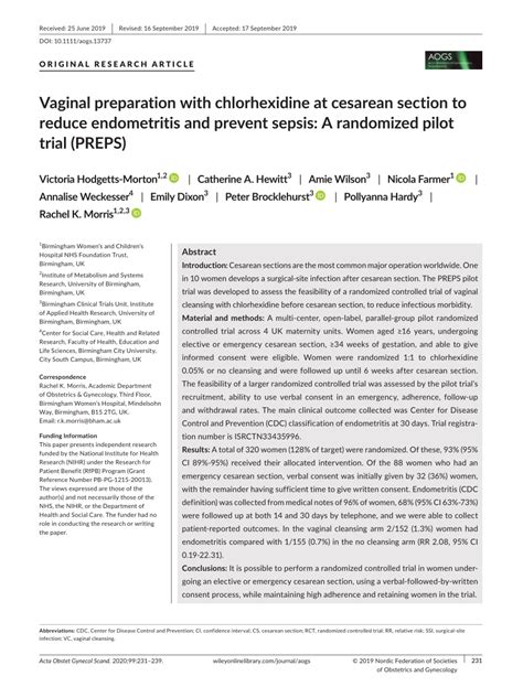 Vaginal Preparation With Chlorhexidine At Cesarean Section To Reduce Endometritis And Prevent