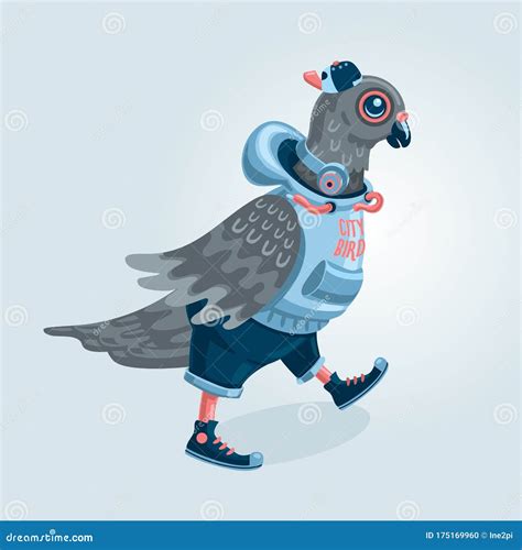 Pigeon Young Boy Humanized Dove Kid Cartoon Style Illustration